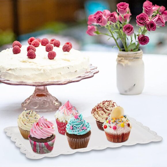 12 Pack White Plastic Serving Tray with Lace Rim, Rectangle Food Trays, Disposab - Picture 5 of 6